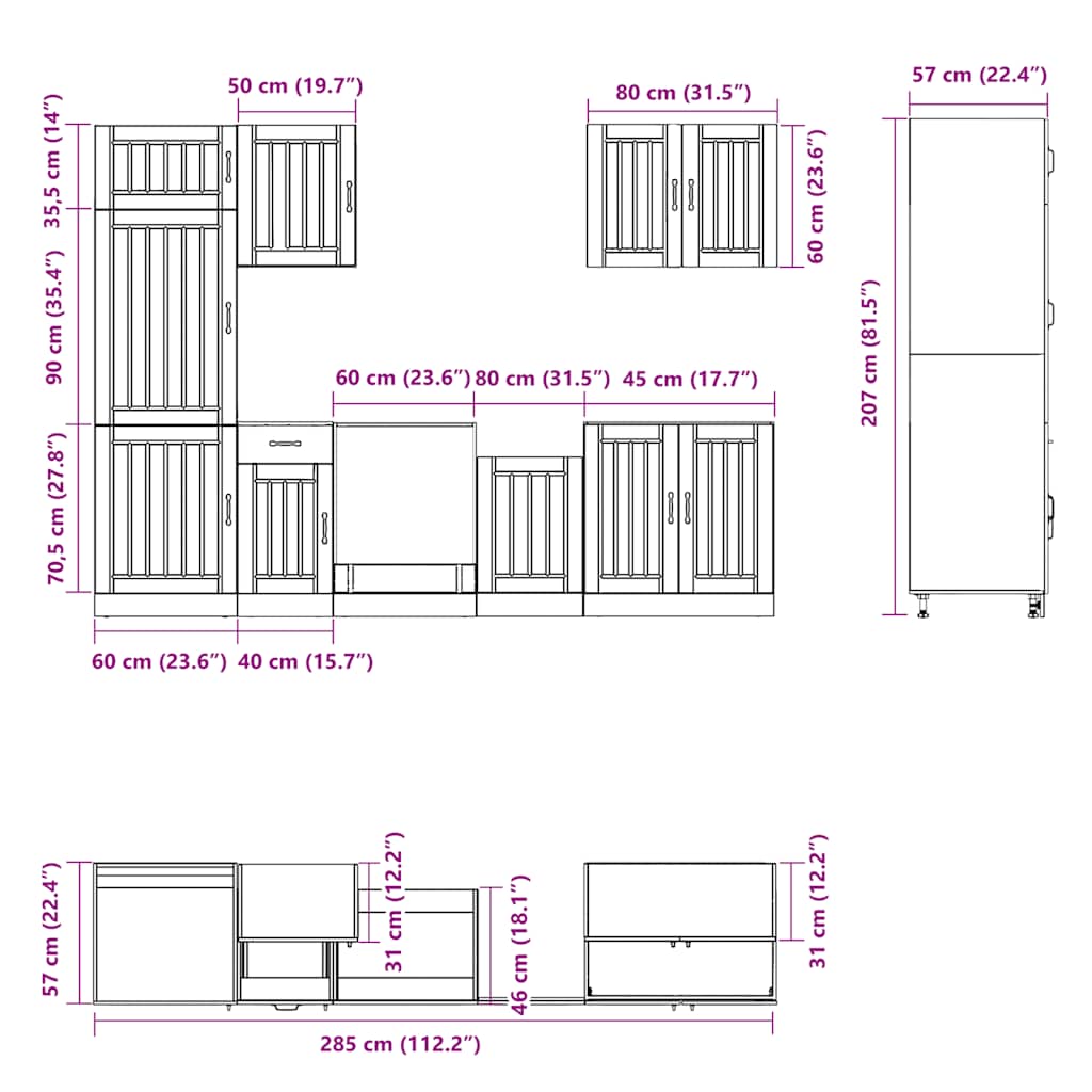 7-tlg. Küchenschrank-Set Lucca Räuchereiche Holzwerkstoff