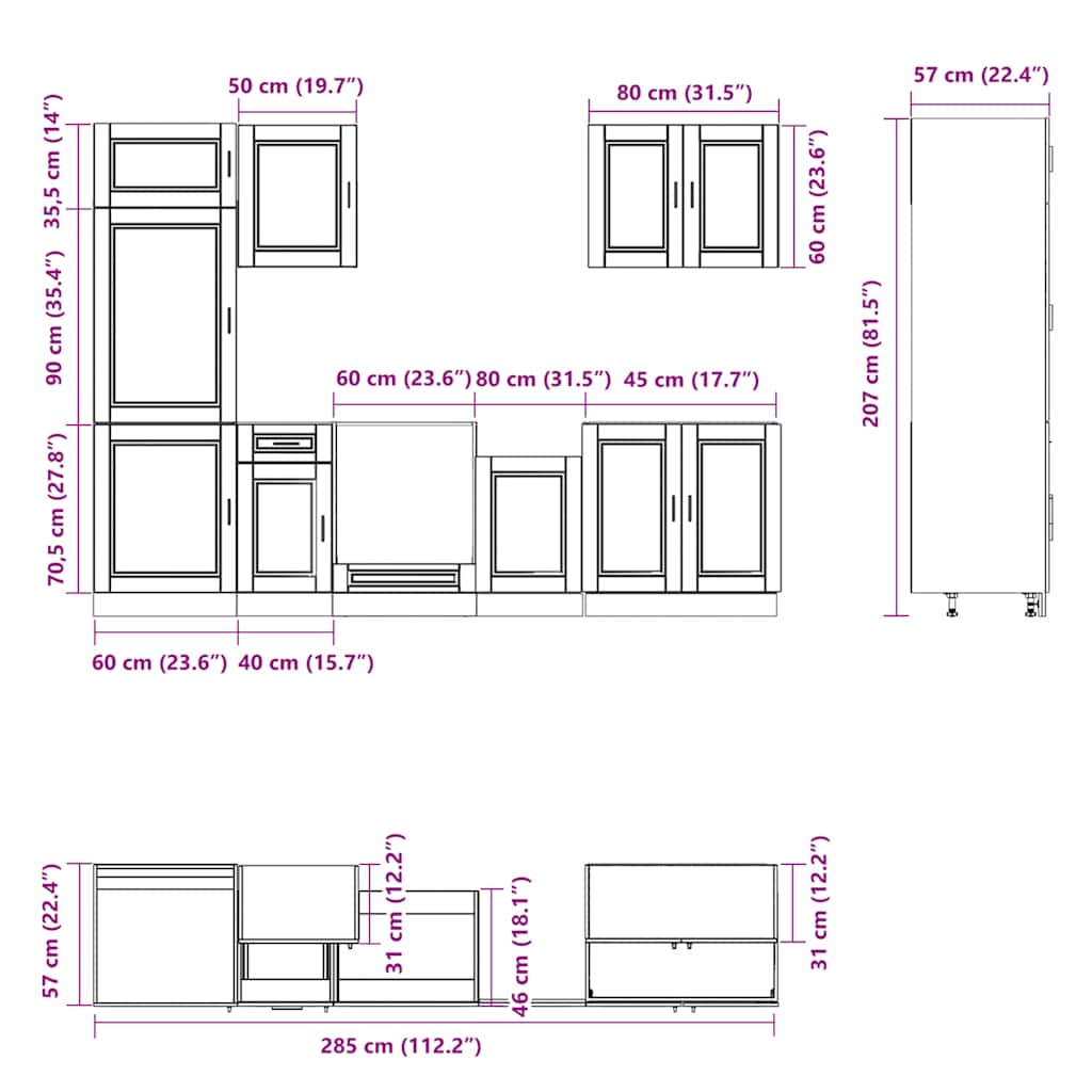 7-tlg. Küchenschrank-Set Porto Hochglanz-Weiß Holzwerkstoff