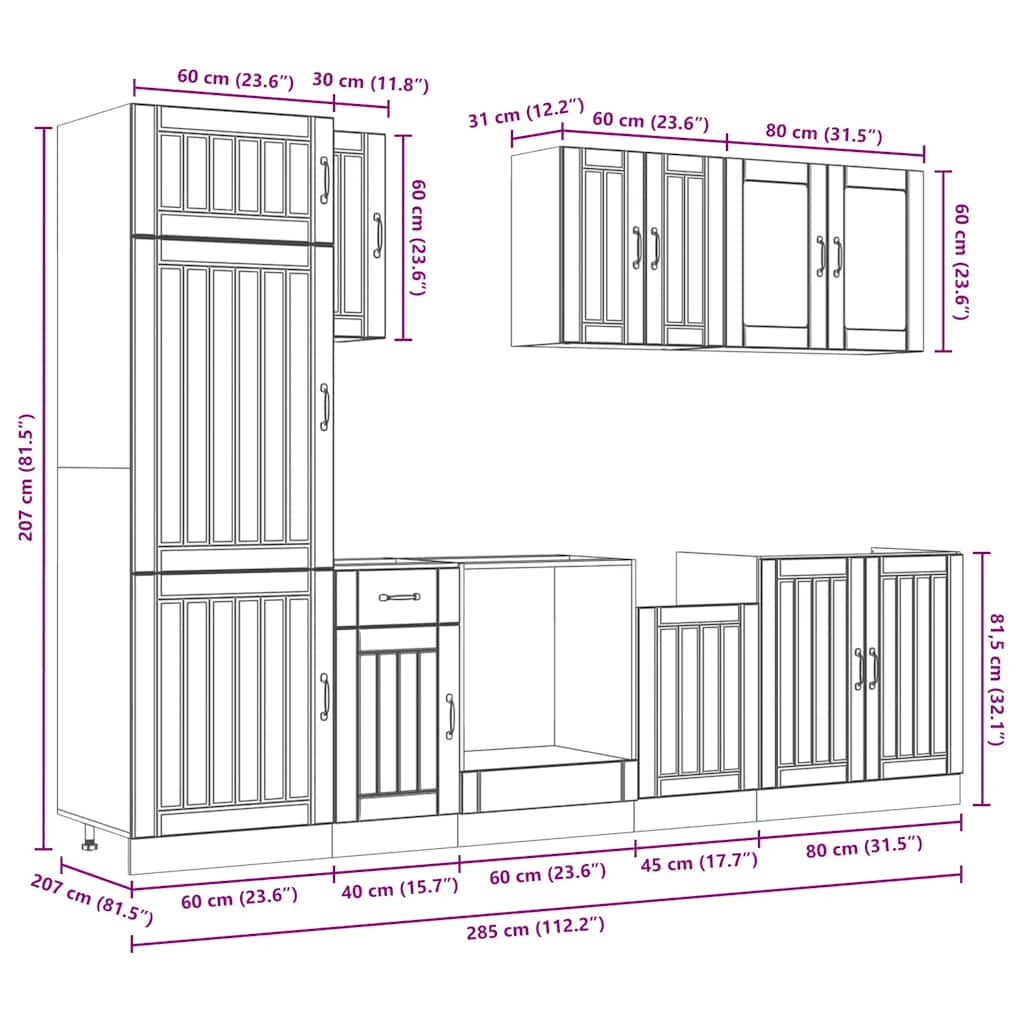 8-tlg. Küchenschrank-Set Lucca Weiß Holzwerkstoff