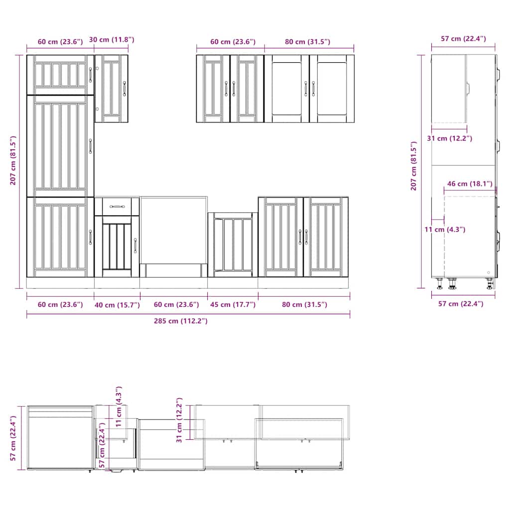 8-tlg. Küchenschrank-Set Lucca Sonoma-Eiche Holzwerkstoff