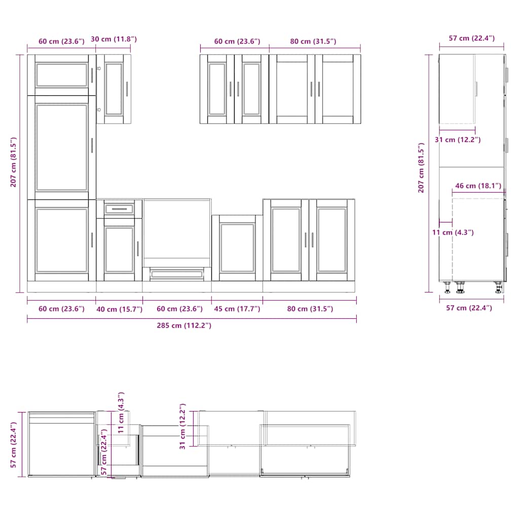 8-tlg. Küchenschrank-Set Kalmar Altholz-Optik Holzwerkstoff