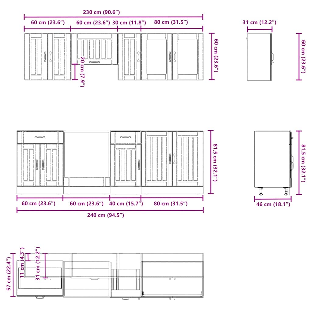 8-tlg. Küchenschrank-Set Kalmar Schwarz Holzwerkstoff