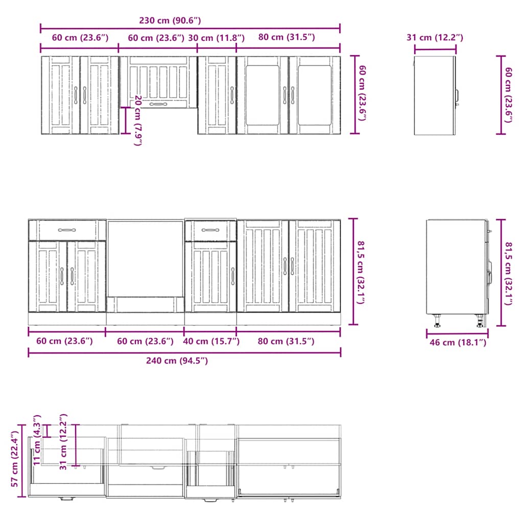 8-tlg. Küchenschrank-Set Lucca Sonoma-Eiche Holzwerkstoff