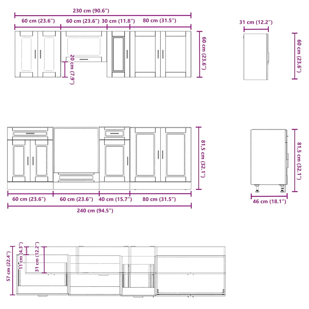 8-tlg. Küchenschrank-Set Kalmar Hochglanz-Weiß Holzwerkstoff