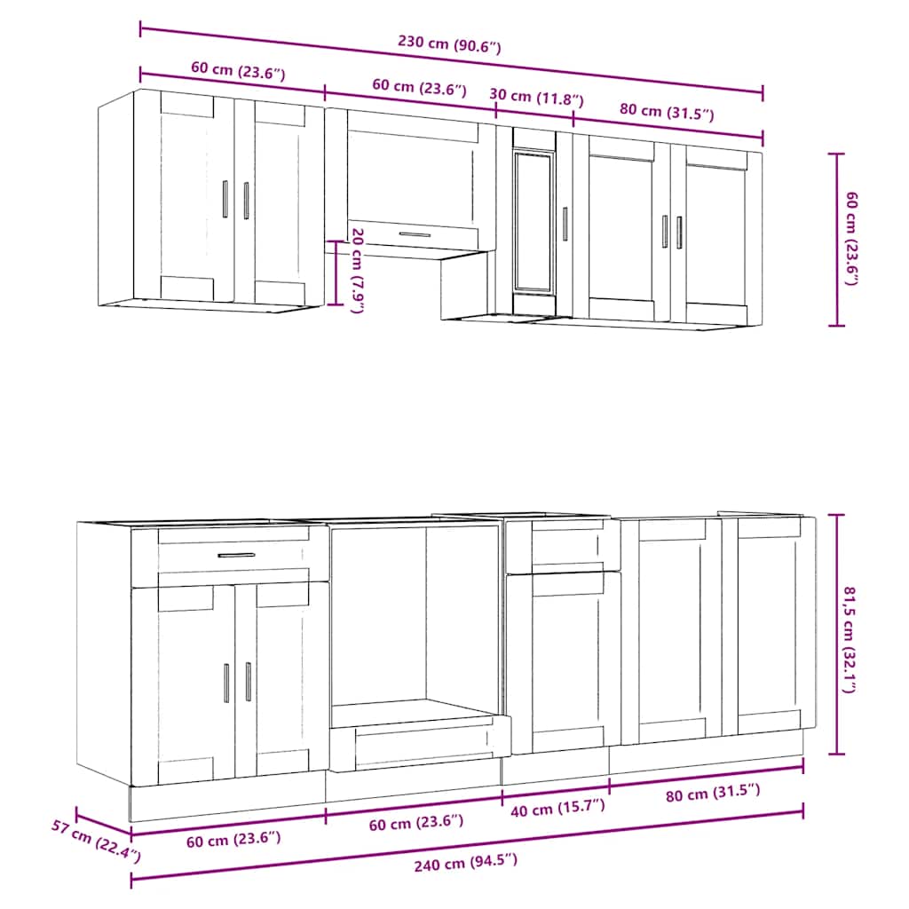 8-tlg. Küchenschrank-Set Kalmar Artisan-Eiche Holzwerkstoff