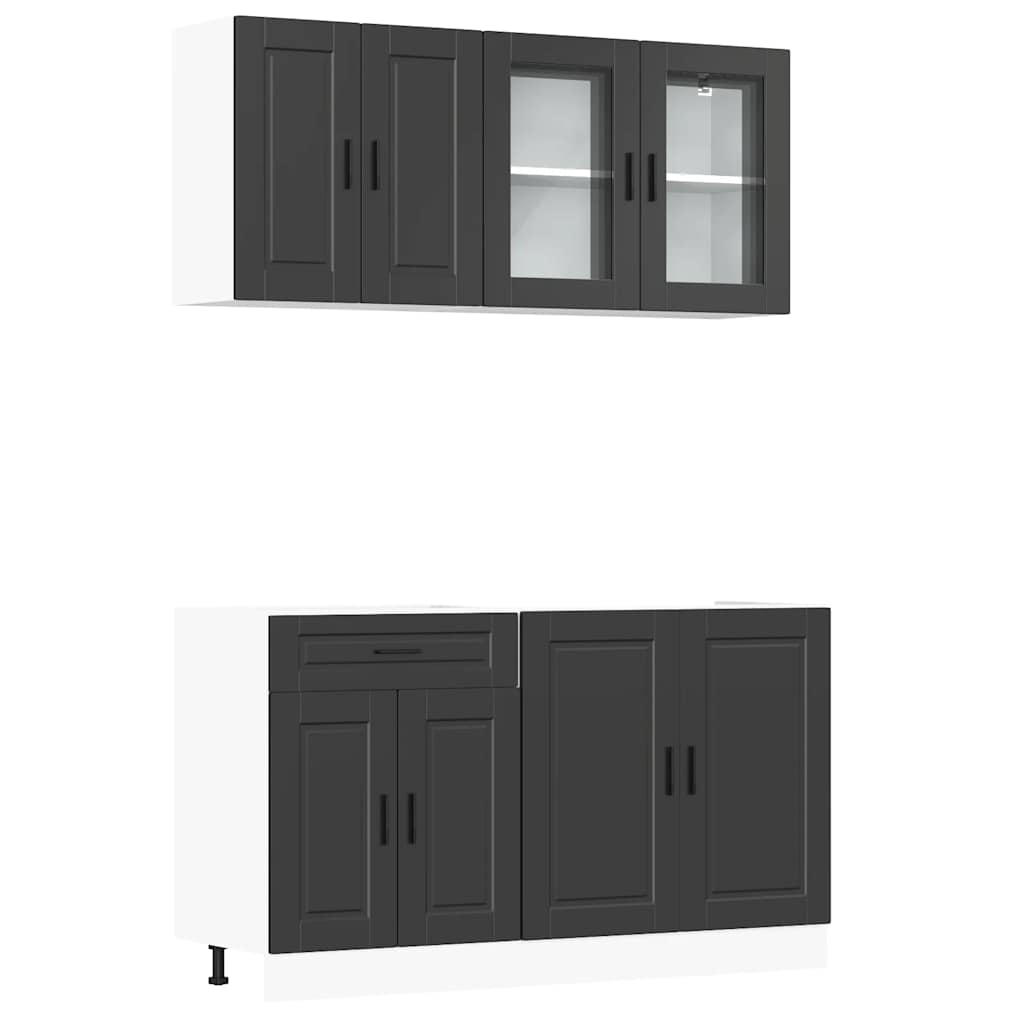 4-tlg. Küchenschrank-Set Porto Schwarz Holzwerkstoff