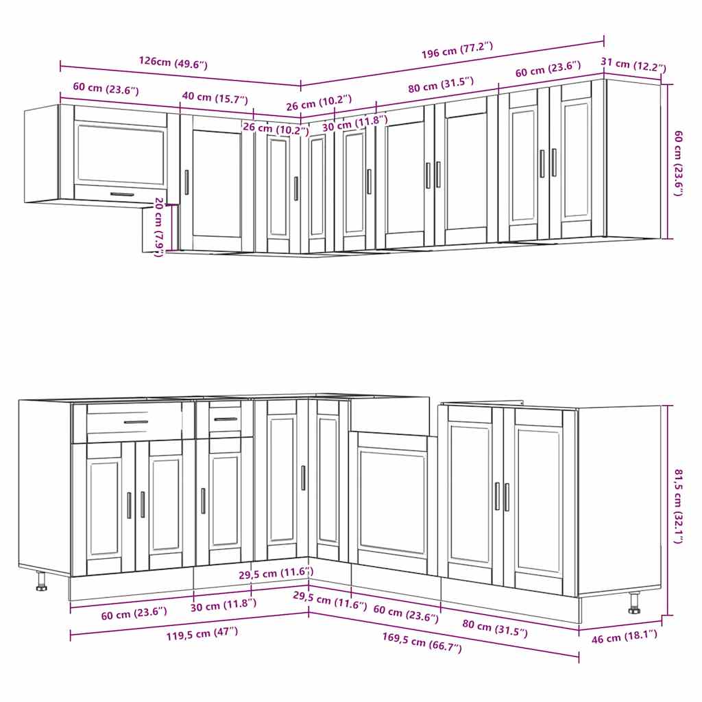 11-tlg. Küchenschrank-Set Porto Artisan-Eiche Holzwerkstoff
