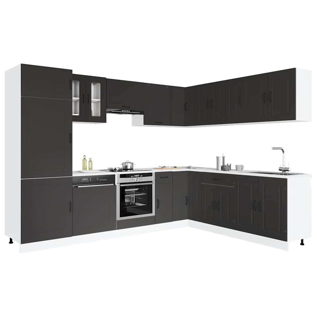 14-tlg. Küchenschrank-Set Kalmar Schwarz Holzwerkstoff