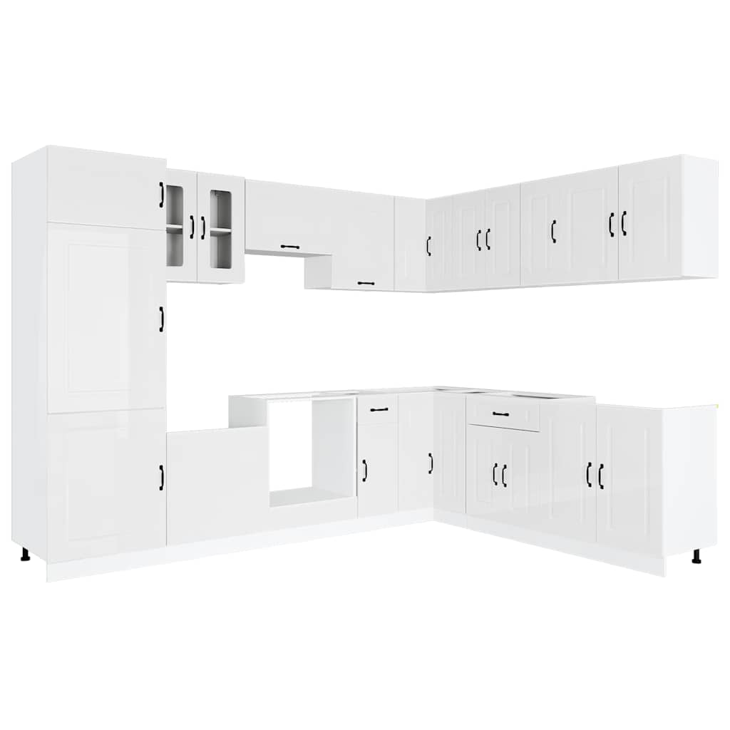 14-tlg. Küchenschrank-Set Kalmar Hochglanz-Weiß Holzwerkstoff