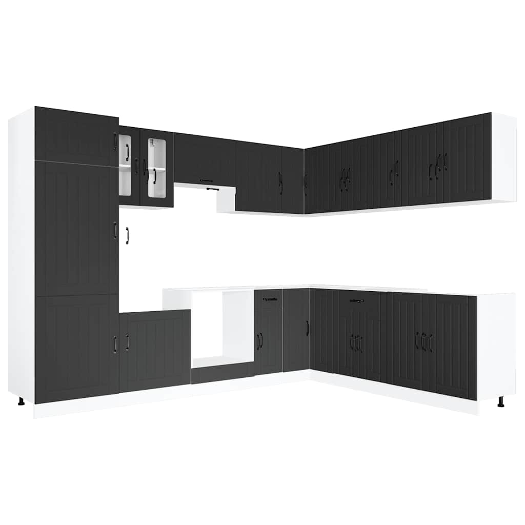 14-tlg. Küchenschrank-Set Lucca Schwarz Holzwerkstoff