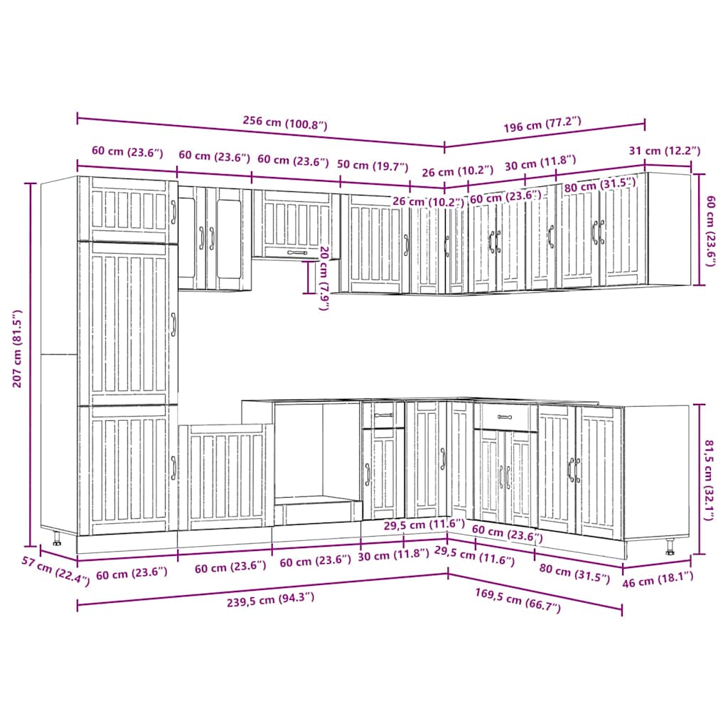 14-tlg. Küchenschrank-Set Lucca Schwarz Holzwerkstoff