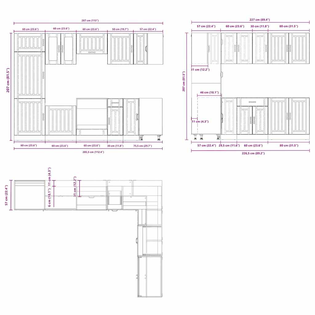 14-tlg. Küchenschrank-Set Lucca Schwarz Holzwerkstoff
