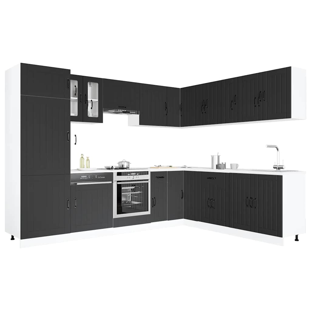 14-tlg. Küchenschrank-Set Lucca Schwarz Holzwerkstoff