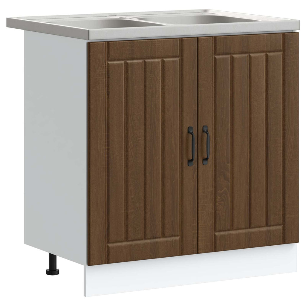 Waschbecken-Unterschrank mit Tür Lucca 2 pcs Braun Eichen-Optik