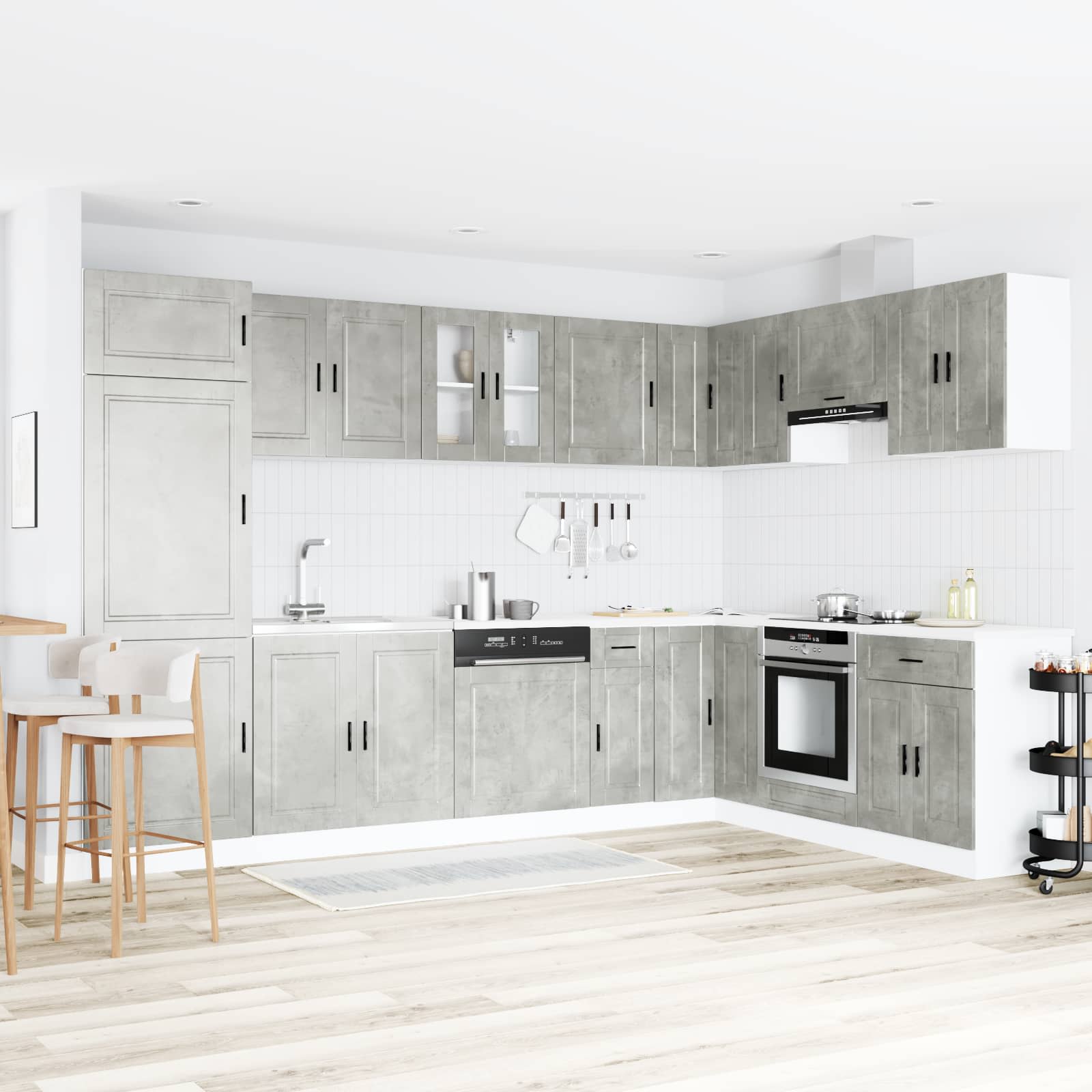 Waschbecken-Unterschrank mit Tür Porto 2 pcs Grau Holzwerkstoff