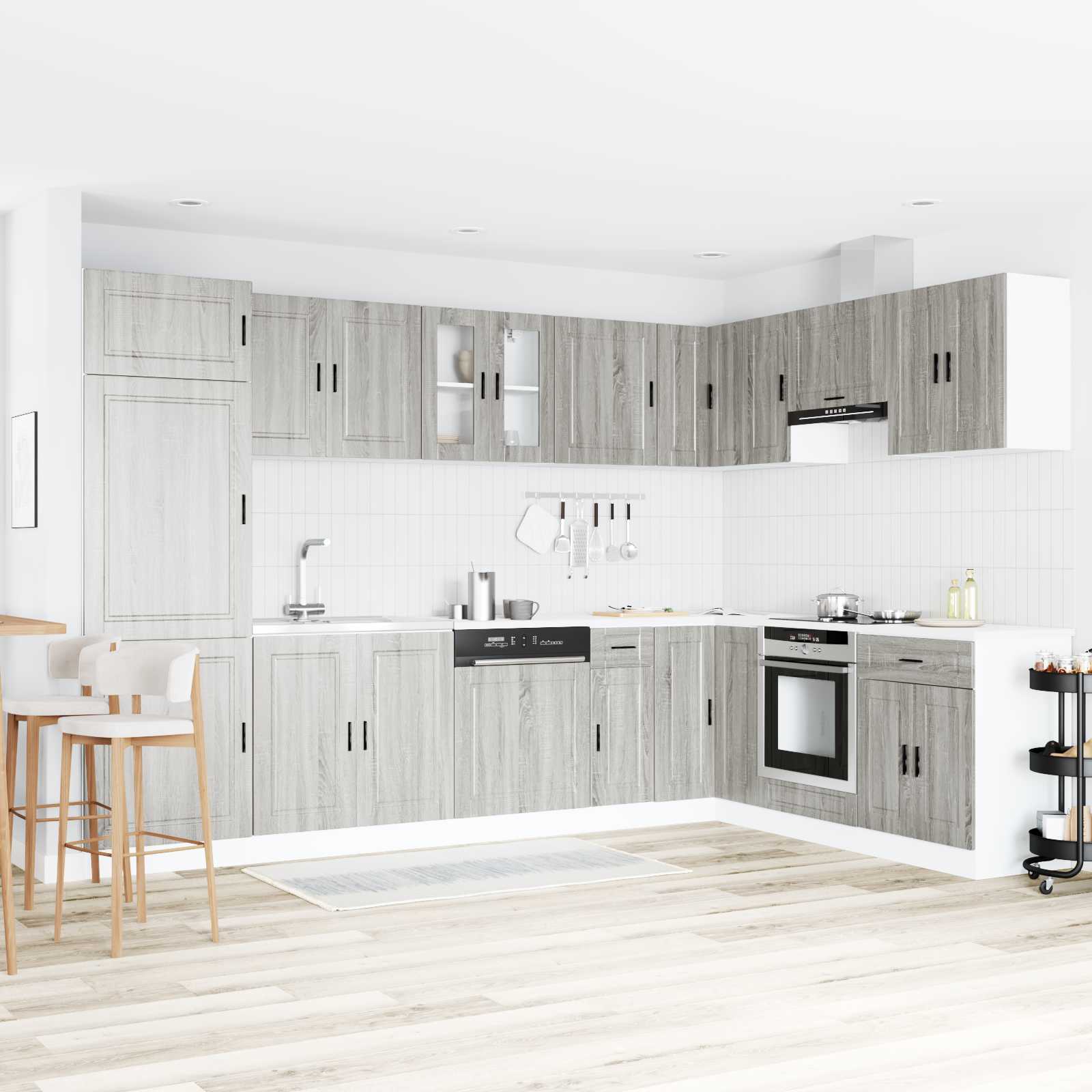 Waschbecken-Unterschrank mit Tür Porto 2 pcs Grau Holzwerkstoff