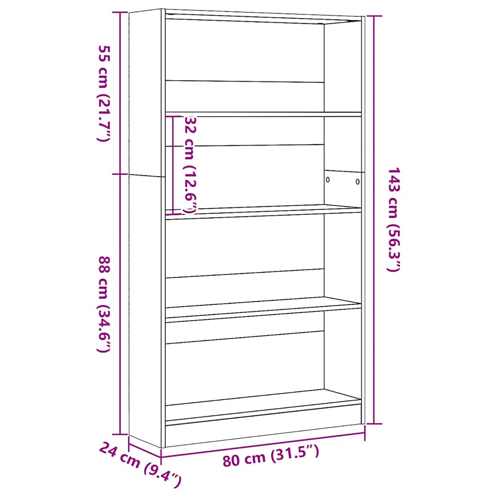 Bücherregal Weiß 80x24x143 cm Holzwerkstoff