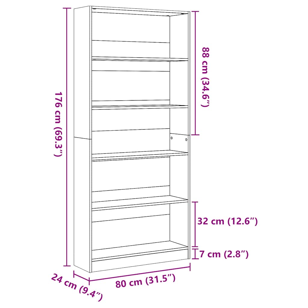Bücherregal Weiß 80x24x176 cm Holzwerkstoff