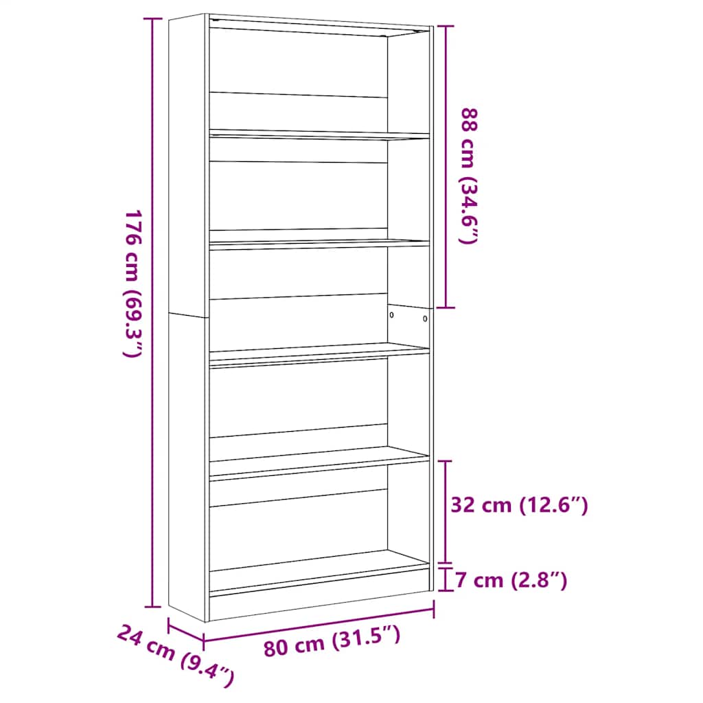 Bücherregal Betongrau 80x24x176 cm Holzwerkstoff