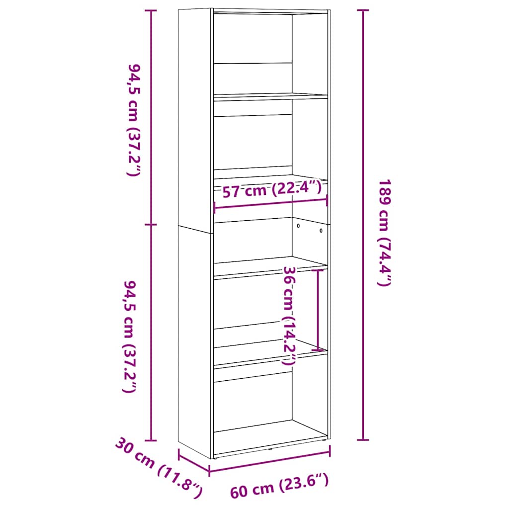 Bücherregal Räuchereiche 60x30x189 cm Holzwerkstoff