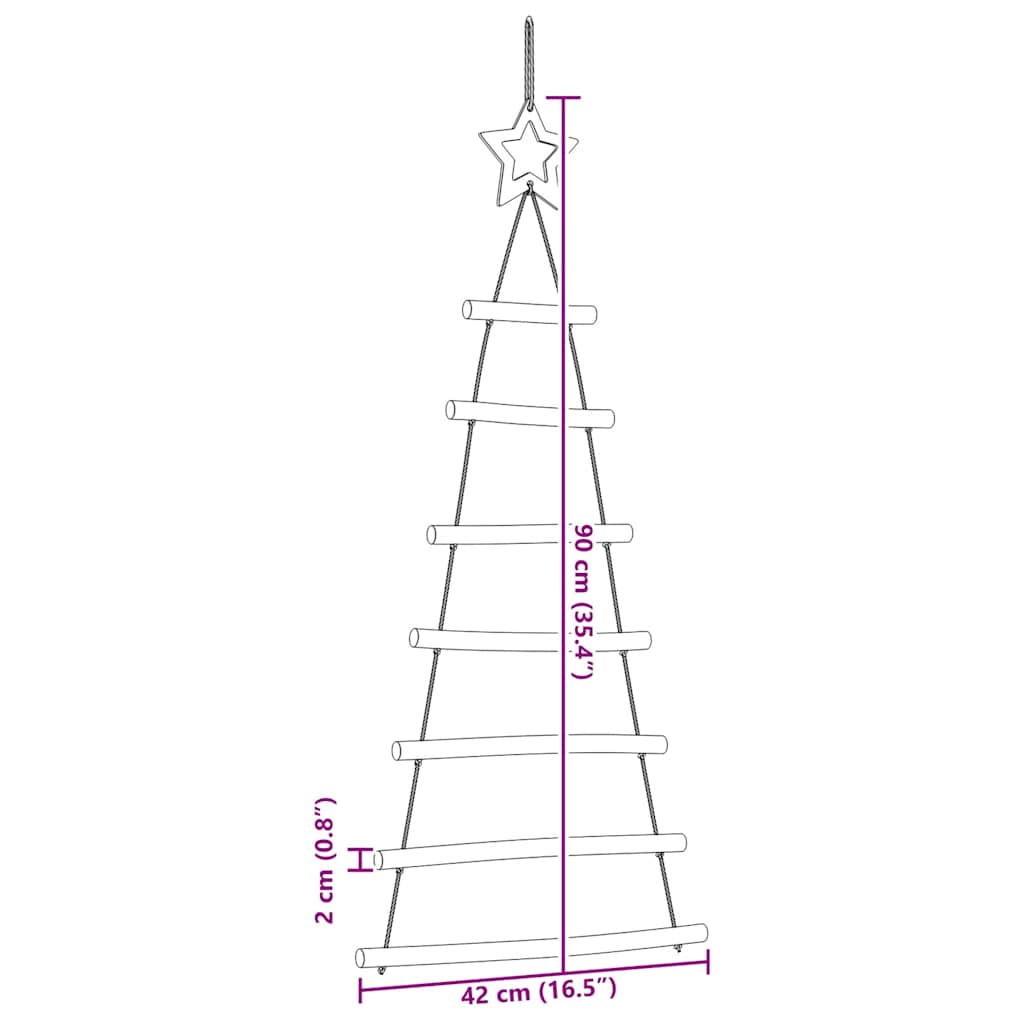 Hängende Weihnachtsbäume mit Spitzensternen 2 Stk. 42x90 cm Naturzweig