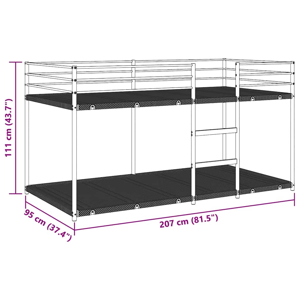 Etagenbett ohne Matratze Weiß 90x200 cm Stahl