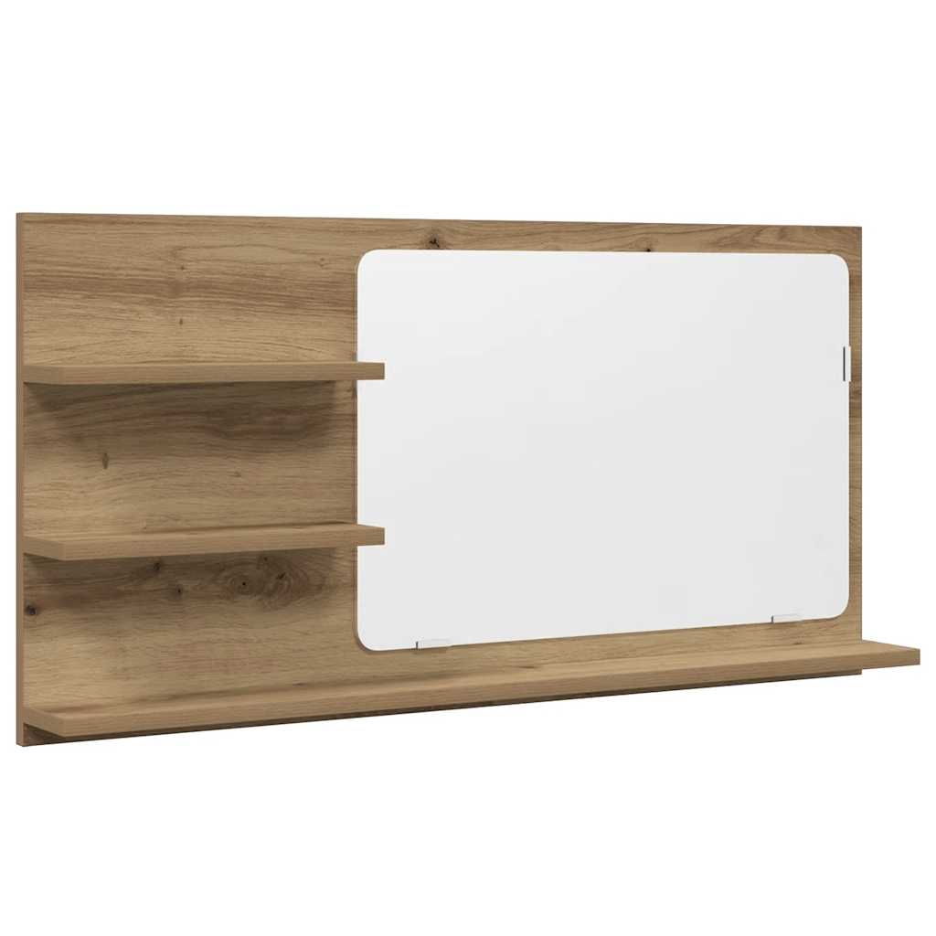 Badspiegel mit Ablagen Artisan-Eiche 90x11x45 cm Holzwerkstoff