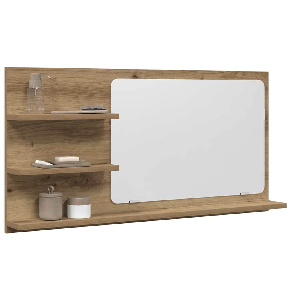 Badspiegel mit Ablagen Artisan-Eiche 90x11x45 cm Holzwerkstoff
