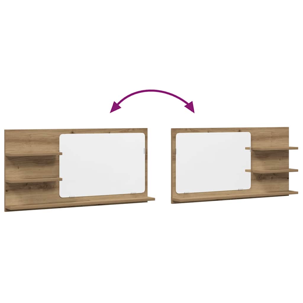 Badspiegel mit Ablagen Artisan-Eiche 90x11x45 cm Holzwerkstoff
