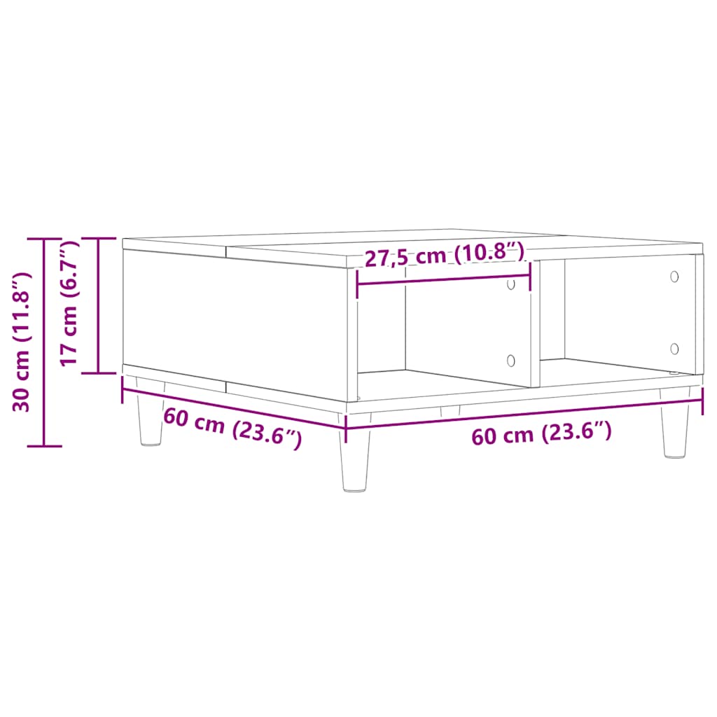 Couchtisch Artisan-Eiche 60x60x30 cm Holzwerkstoff