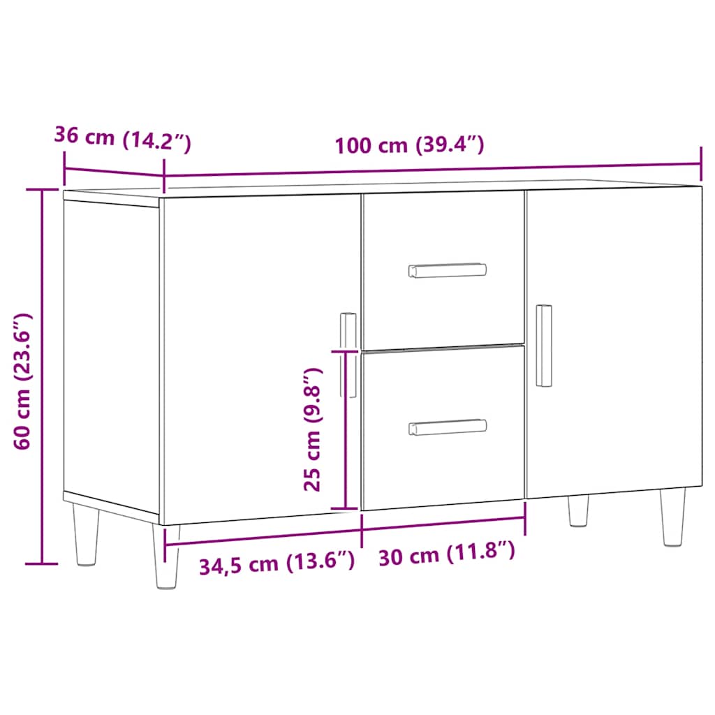 Sideboard Artisan-Eiche 100x36x60 cm Holzwerkstoff