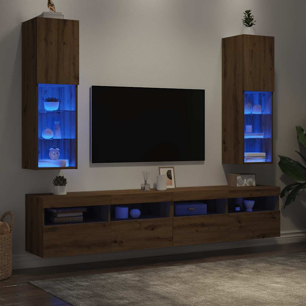 TV-Schränke mit LED-Leuchten 2 Stk. Artisan-Eiche 30,5x30x102cm