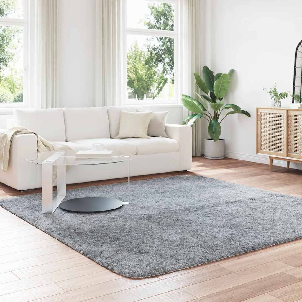 Teppich Shaggy Hochflor NAVARRA Hellgrau 240x240 cm Polyester