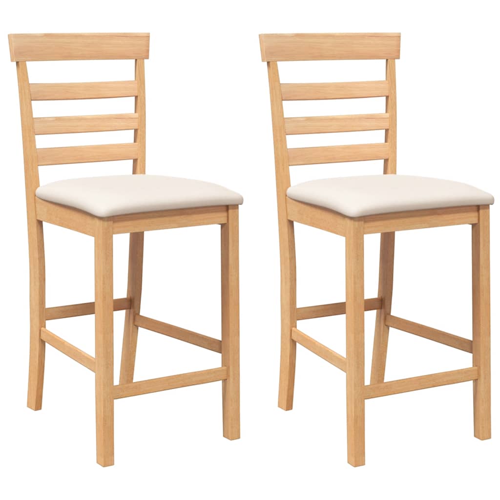 Barhocker mit Kissen 2 Stk. Natur Massivholz Gummibaum