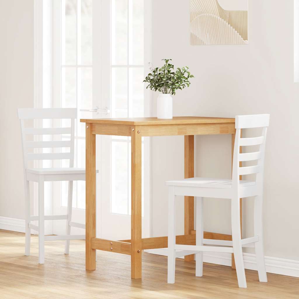 Barhocker 2 Stk. Weiß Massivholz Gummibaum