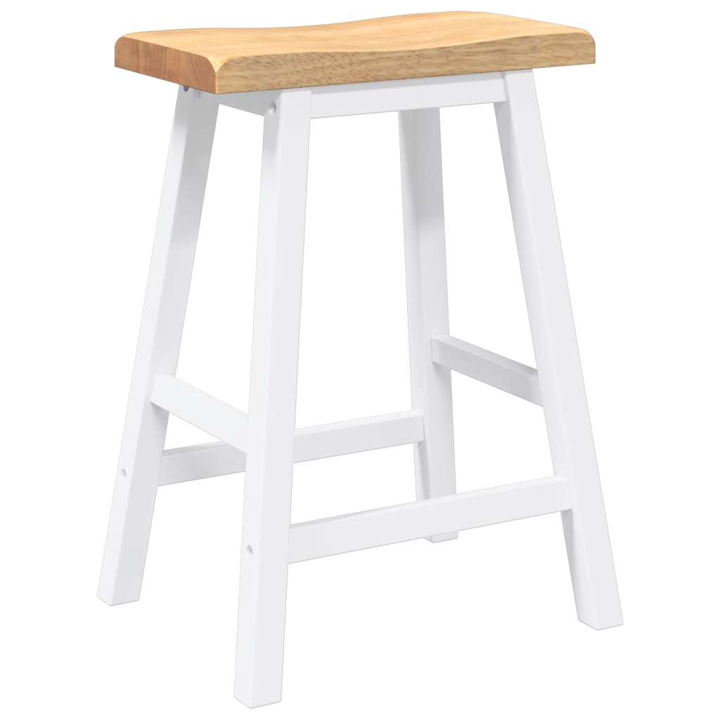 Barhocker 2 Stk. Weiß Massivholz Gummibaum