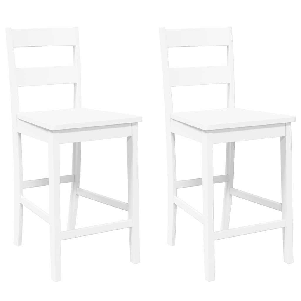 Barhocker 2 Stk. Weiß Massivholz Gummibaum