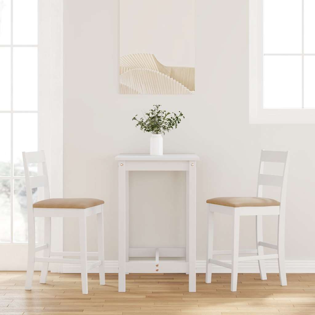 Barhocker mit Kissen 2 Stk. Weiß Massivholz Gummibaum