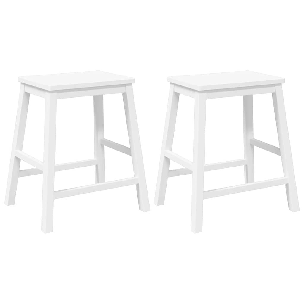 Barstühle 2 Stk. Weiß Massivholz Gummibaum
