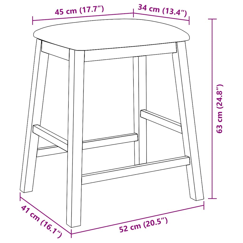 Barstühle mit Kissen 2 Stk. Weiß Massivholz Gummibaum