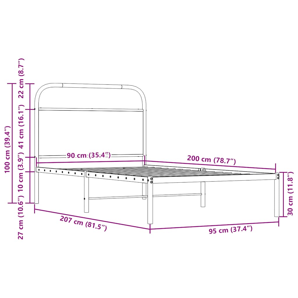 Bettgestell ohne Matratze 90x200 cm Sonoma-Eiche Holzwerkstoff