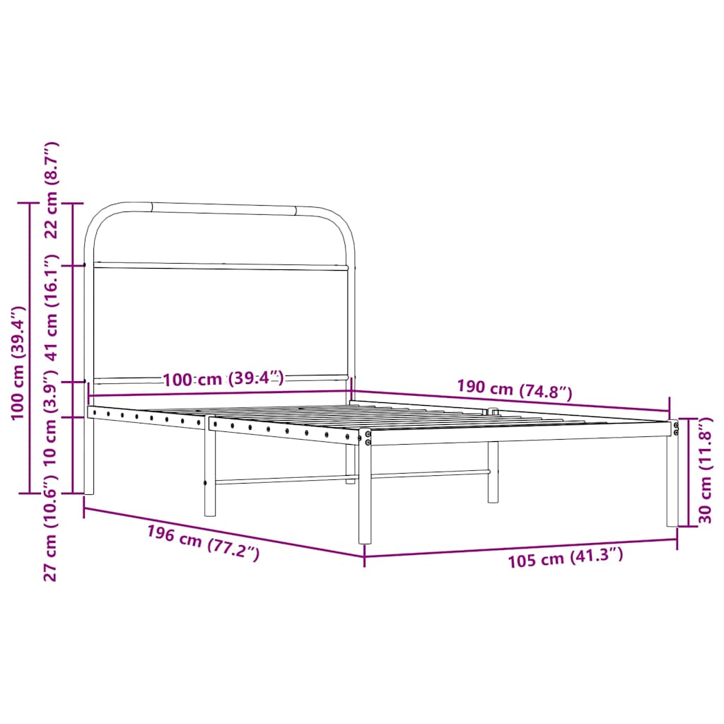 Bettgestell ohne Matratze 100x190 cm Sonoma-Eiche Holzwerkstoff