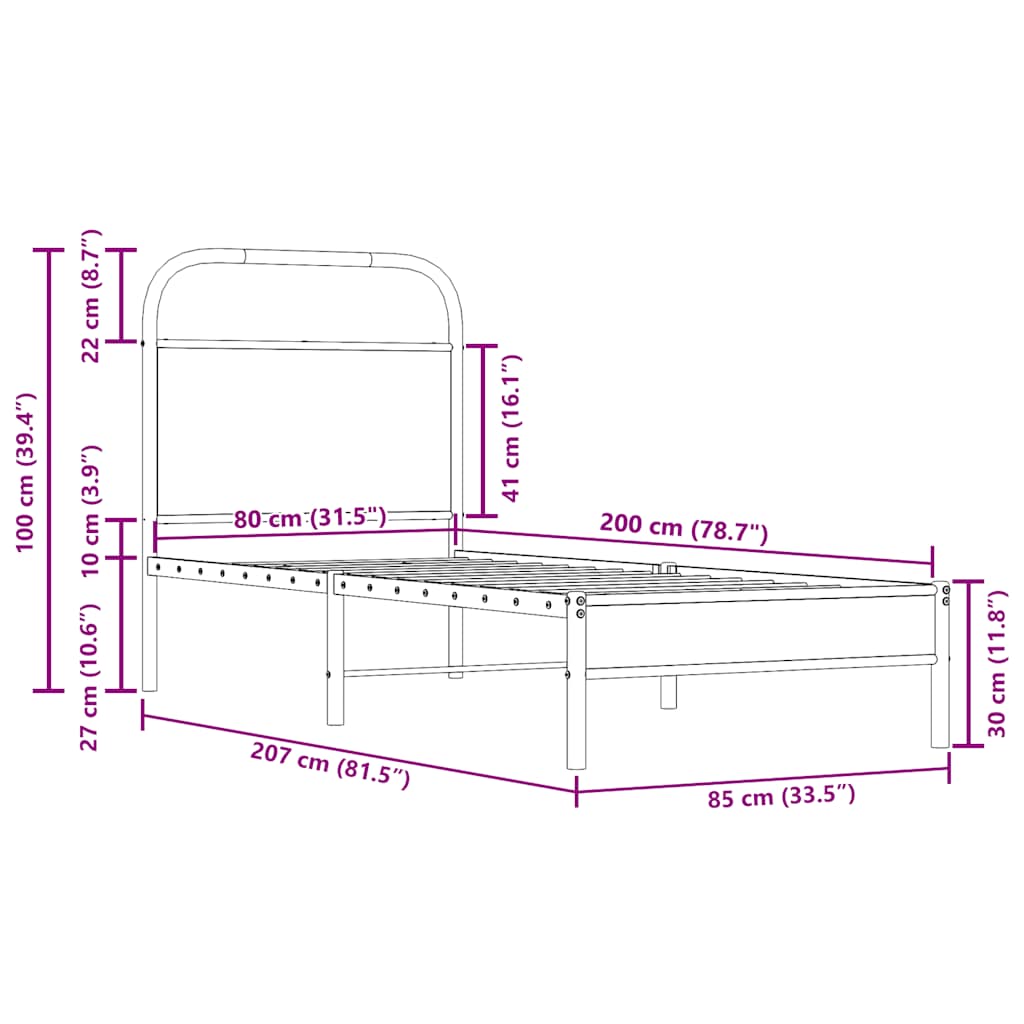 Bettgestell ohne Matratze 80x200 cm Räuchereiche Holzwerkstoff