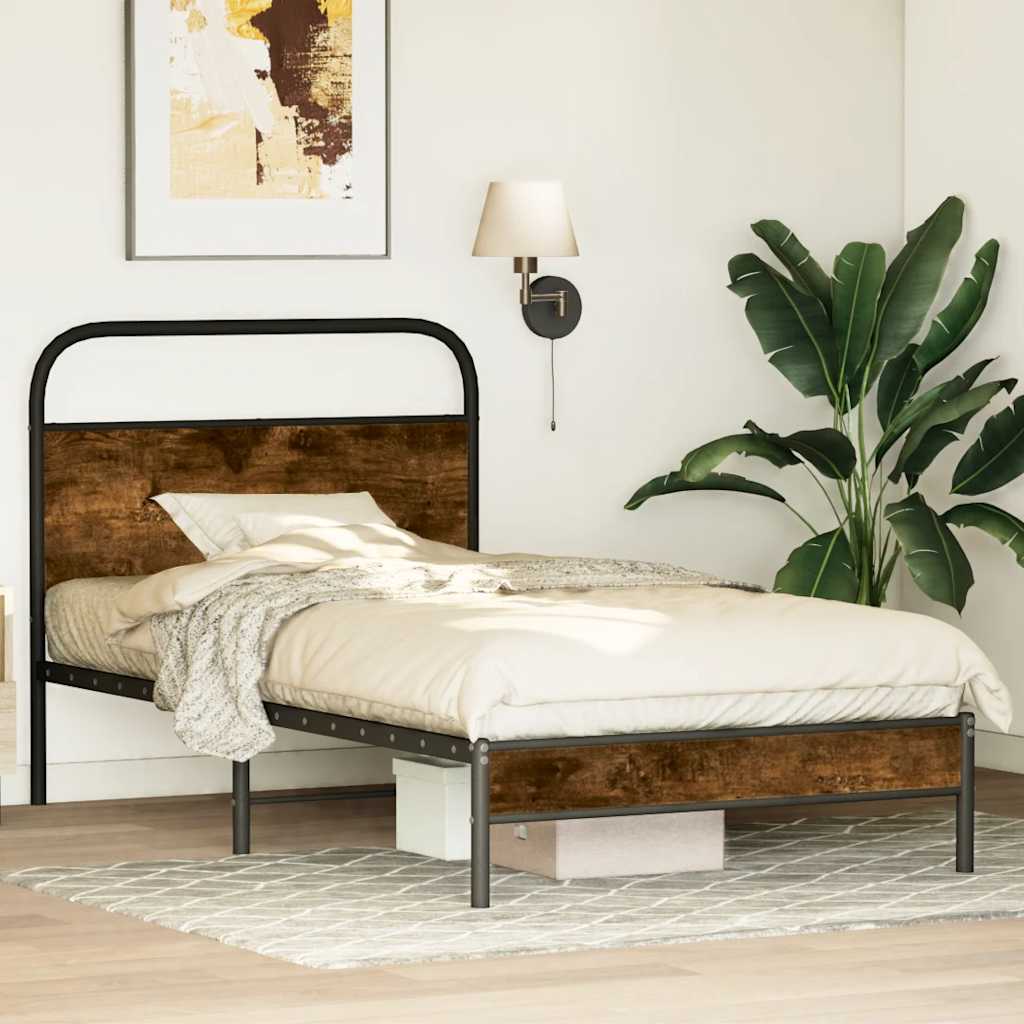 Bettgestell ohne Matratze 90x200 cm Räuchereiche Holzwerkstoff