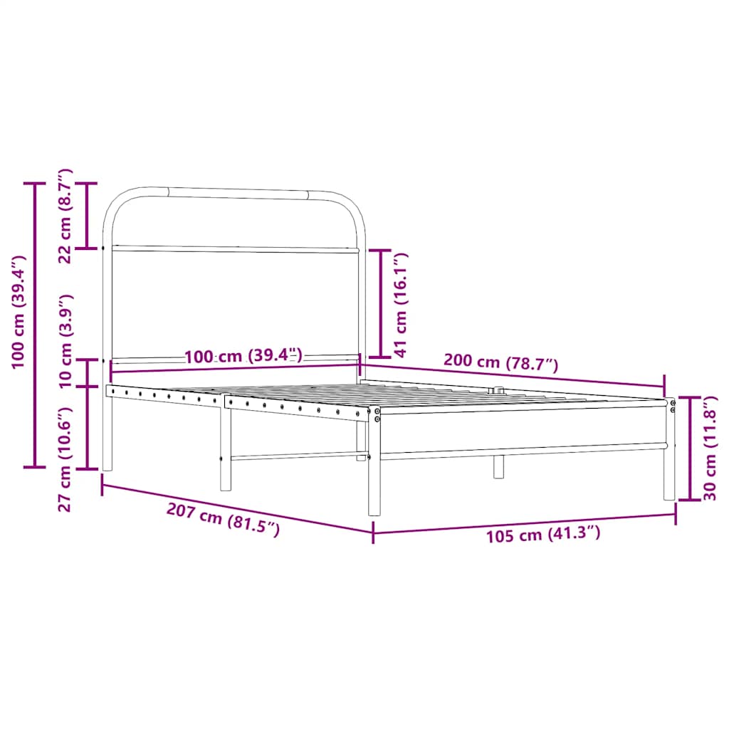 Bettgestell ohne Matratze 100x200 cm Räuchereiche Holzwerkstoff