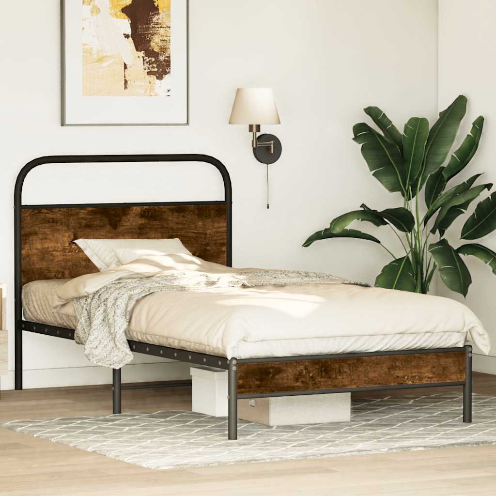 Bettgestell ohne Matratze 100x200 cm Räuchereiche Holzwerkstoff