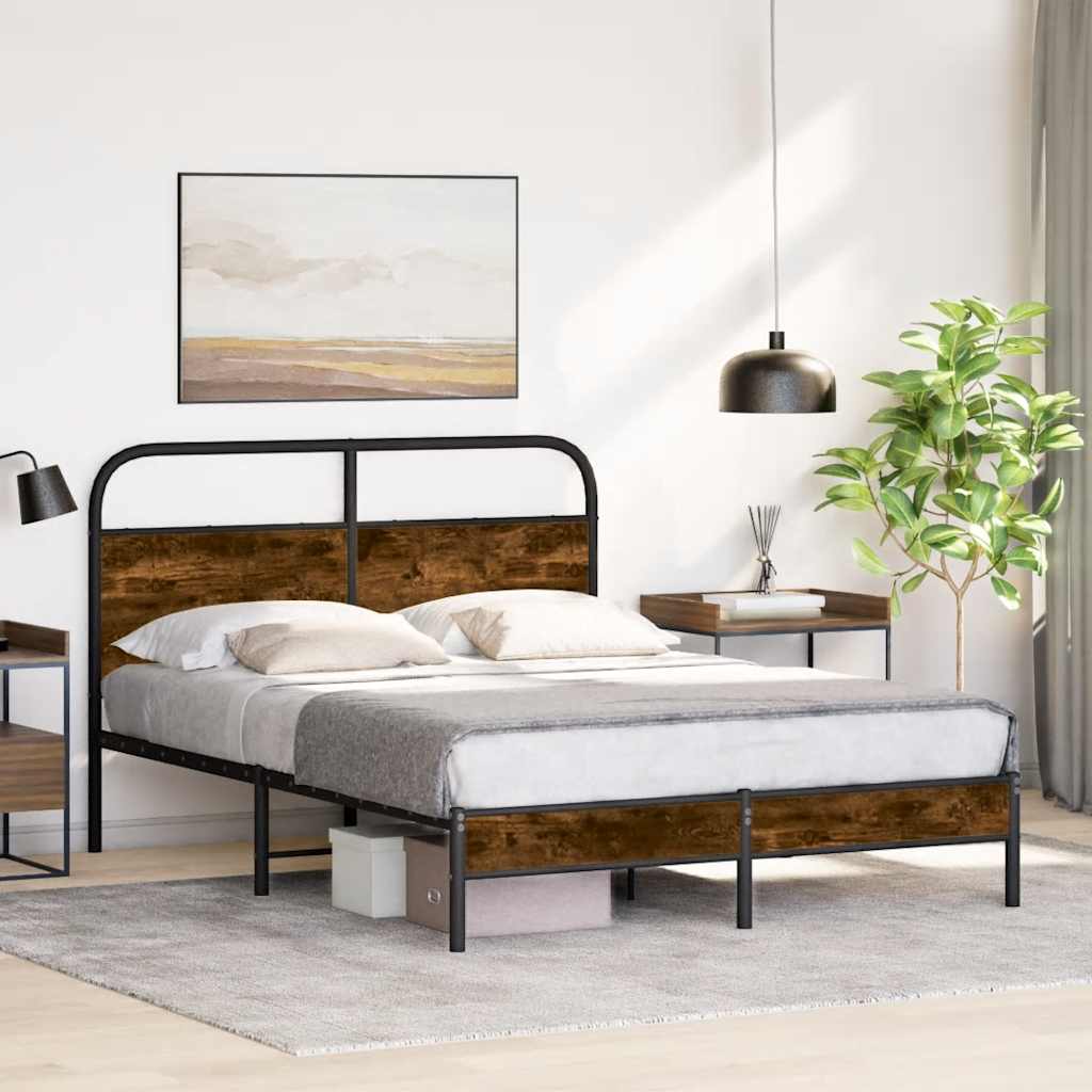 Bettgestell ohne Matratze 135x190 cm Räuchereiche Holzwerkstoff
