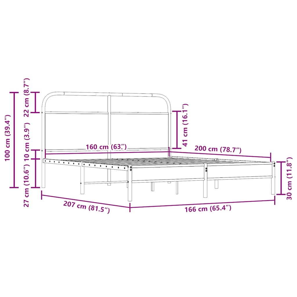 Bettgestell ohne Matratze 160x200 cm Räuchereiche Holzwerkstoff