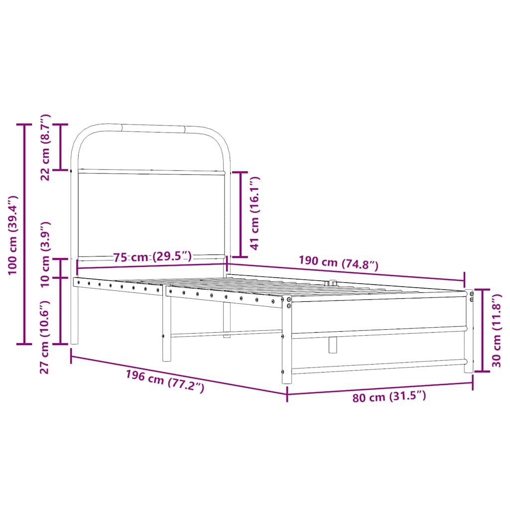 Bettgestell ohne Matratze 75x190 cm Räuchereiche Holzwerkstoff