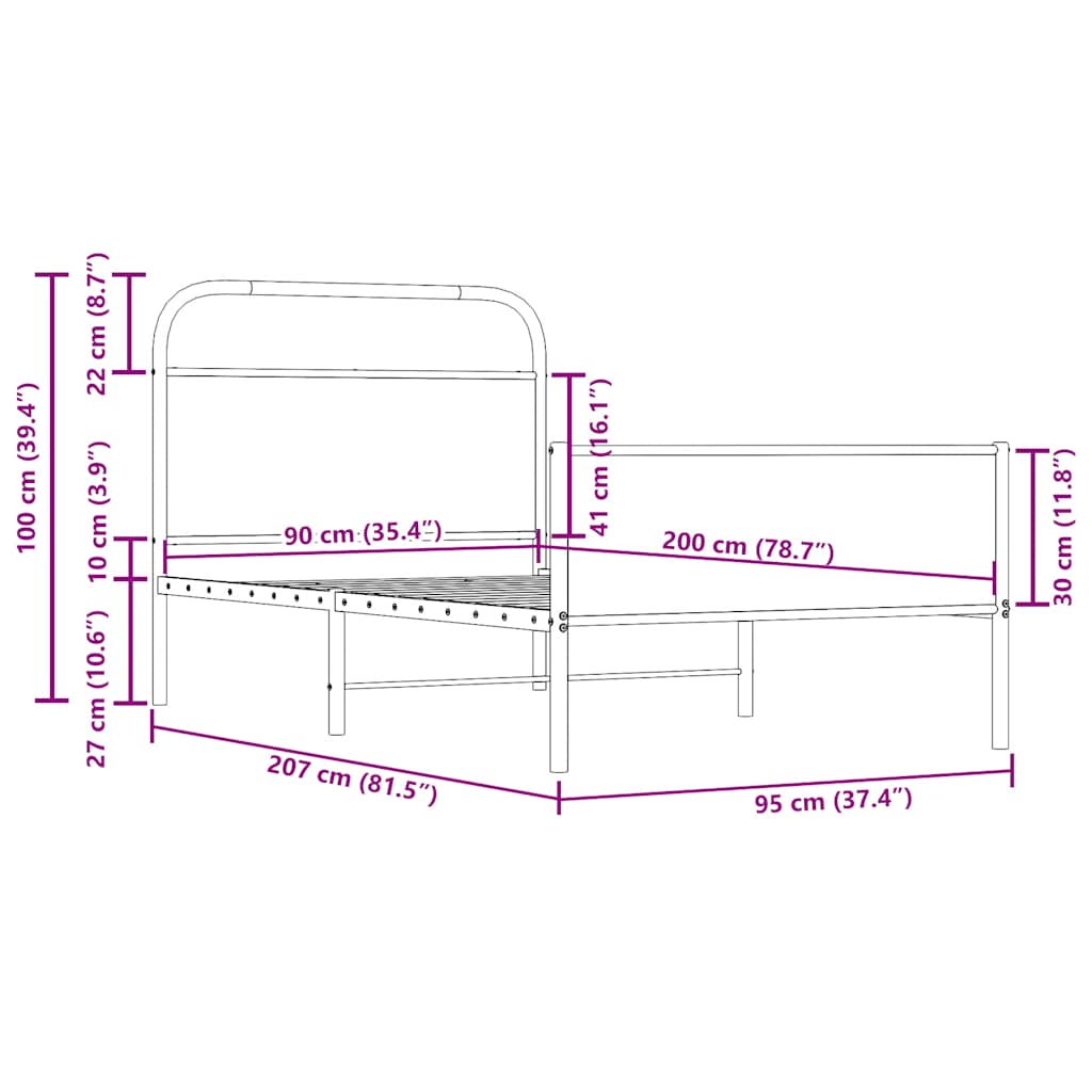 Bettgestell ohne Matratze 90x200 cm Sonoma-Eiche Holzwerkstoff